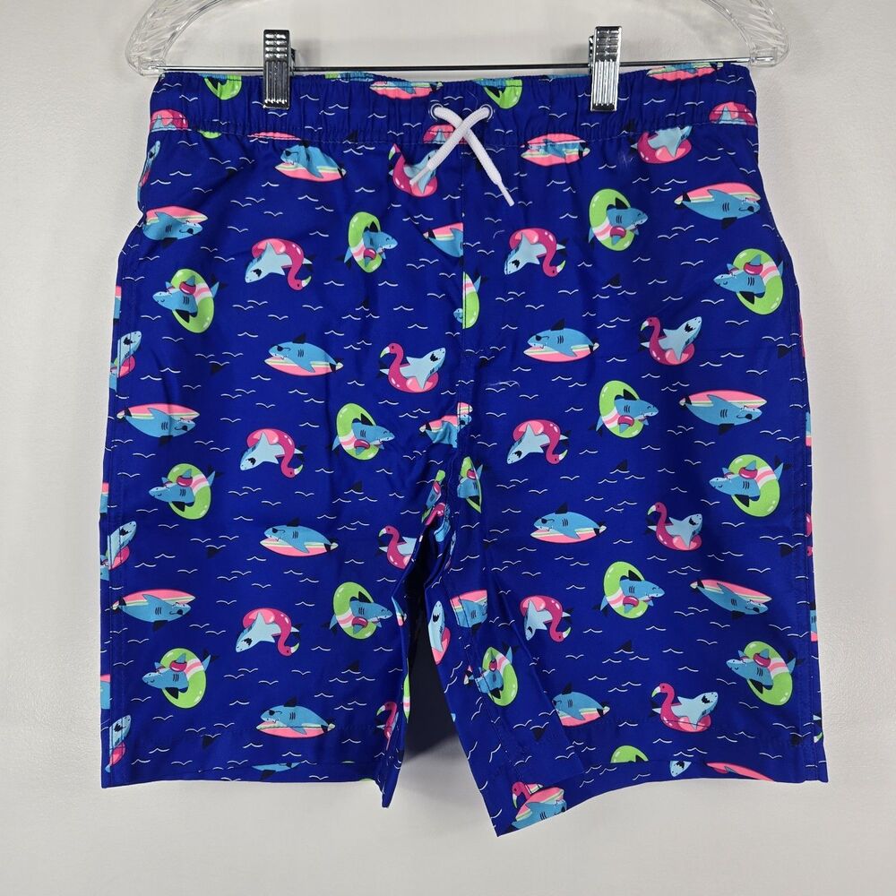 Land's End Boys Size XL‎ 14H - 16H Husky Funny Shark Trunks NWOT